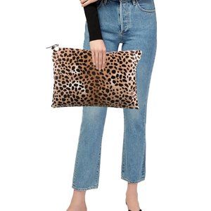 Clare V Pony Hair Zip Pouch Faux Animal Print